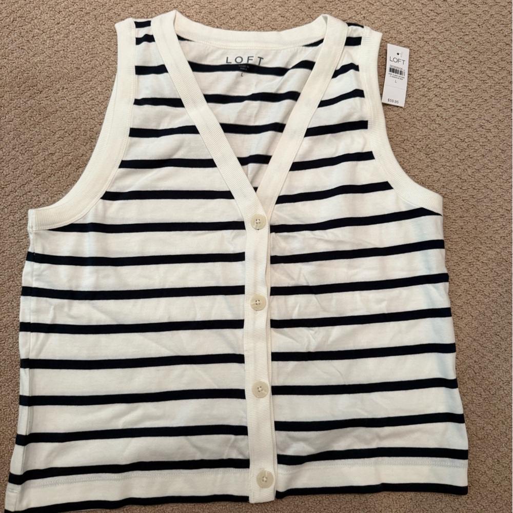 LOFT Sleeveless Black and White Striped Tank Top